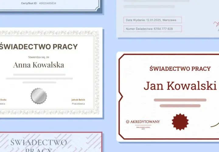 Świadectwo pracy dla Anny Kowalskiej i Jana Kowalskiego. Czy po umowie zlecenie jest świadectwo pracy? Dokumenty potwierdzają zatrudnienie.