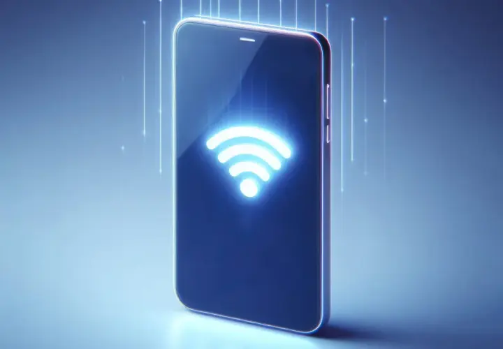 Smartfon z podświetlonym symbolem Wi-Fi, sugerujący jak zadzwonić z internetu.