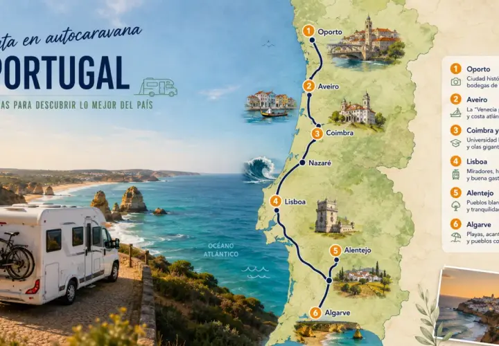 Autocaravana en la costa portuguesa, con ruta de Oporto a Algarve.