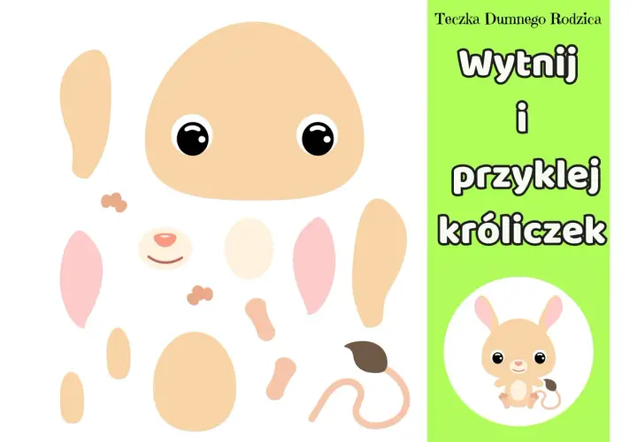 Króliczek z papieru do wycinania. Zestaw kształtów do stworzenia własnego, uroczego królika.