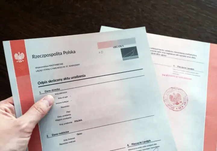 Odpis aktu urodzenia z USC. Czas oczekiwania na dokument może być różny, warto sprawdzić w urzędzie.