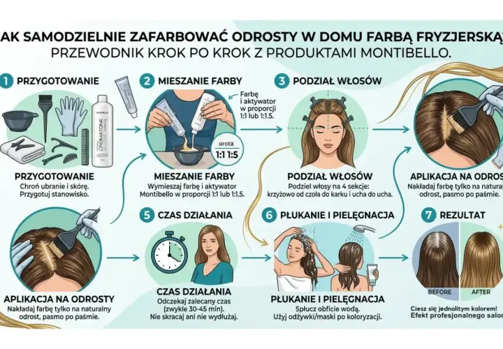 Instrukcja krok po kroku, jak samodzielnie wykonać farbowanie odrostów w domu. Zobacz, jak przygotować mieszankę, nałożyć farbę i uzyskać efekt jak z salonu.