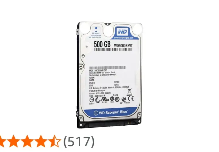 WD 500GB WD5000BEVT Festplatte, Modell WD Scorpio Blue.