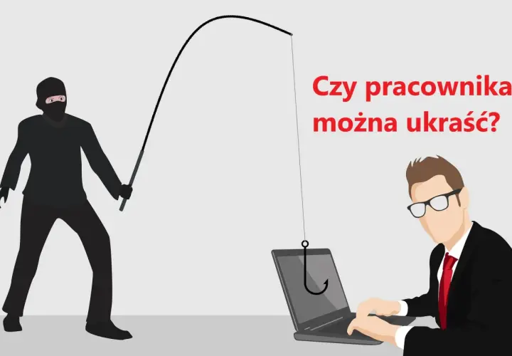 Złodziej z wędką próbuje "złapać" pracownika przy laptopie. Czy to nieuczciwa konkurencja?