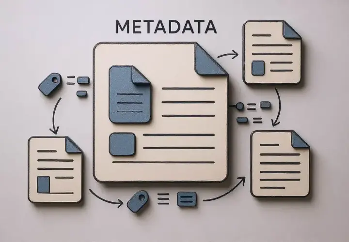 Diagrama ilustra cómo los metadatos de un documento se conectan y organizan.