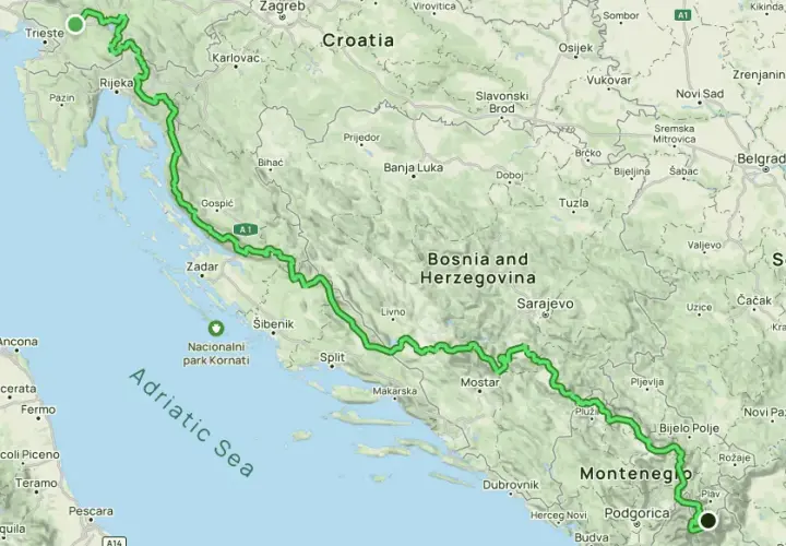 Trasa Via Dinarica biegnie przez Chorwację, Bośnię i Hercegowinę oraz Czarnogórę, od Triestu po Albanię.
