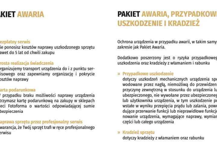 Ubezpieczenie sprzętu fotograficznego: Pakiet Awaria, przypadkowe uszkodzenie i kradzież. Bezpłatny serwis, prosta realizacja świadczeń, karta podarunkowa.