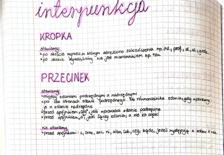 Interpunkcja: kropka po skrótach, np. inż., prof. Stawiamy przecinek przed który, łącząc zdania podrzędne.