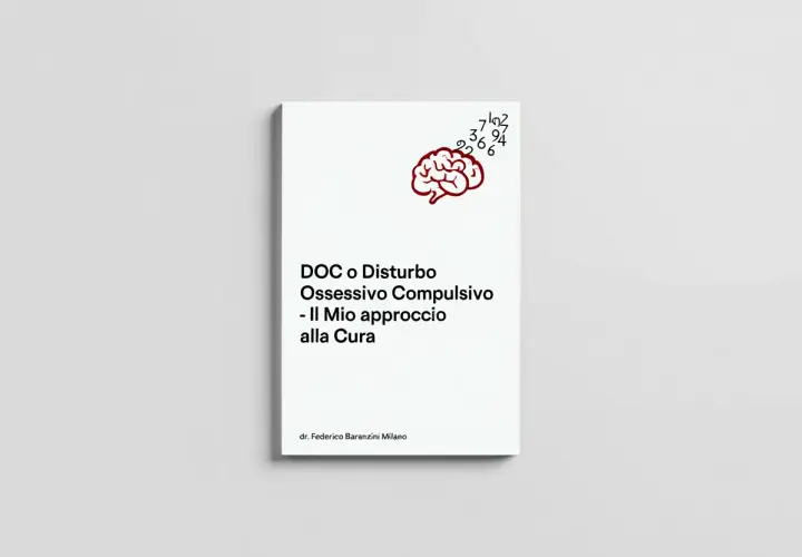 Copertina libro "DOC o Disturbo Ossessivo Compulsivo - Il Mio approccio alla Cura". Illustrazione cervello e numeri, con esempi di disturbi ossessivi compulsivi.