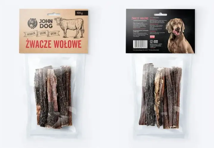 Naturalne, suszone gryzaki wołowe John Dog to idealne żwacze dla szczeniaka. Zdrowa przekąska dla Twojego pupila.