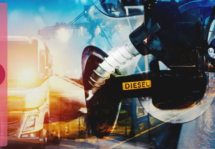 Dystrybutor z napisem DIESEL i ciężarówka. Czy ropa i diesel to to samo? Zastanówmy się nad tym.
