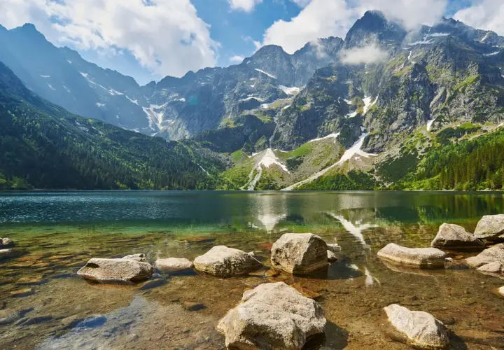 Gdzie jest Morskie Oko? Jezioro w otoczeniu gór, lasów i kamieni.