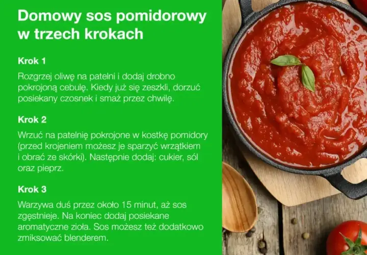 Domowy sos pomidorowy do spaghetti, przygotowany w trzech krokach. Aromatyczny, gęsty, z ziołami.