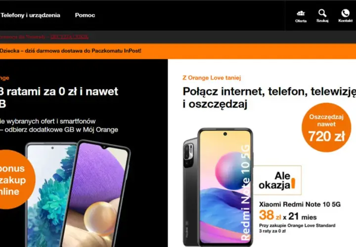 Sprawdź swój stan konta Orange i skorzystaj z promocji na telefony i internet. Xiaomi Redmi Note 10 5G za 38 zł miesięcznie.
