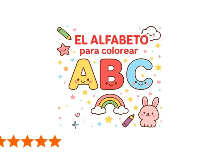 El ABC para colorear con un conejito, arcoíris y estrellas. ¡Diversión garantizada!