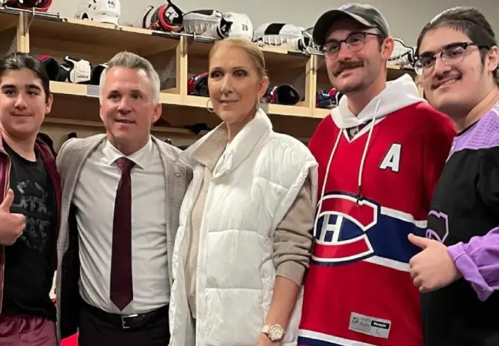 Celine Dion z synami w szatni hokejowej.