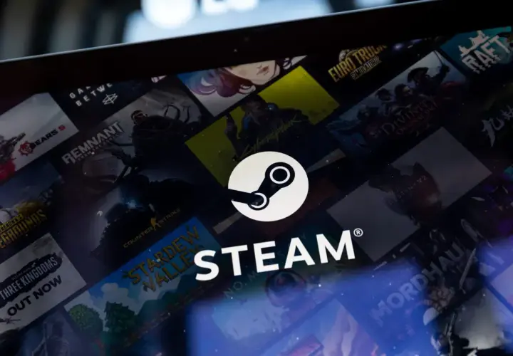 Ekran Steam z grami i logo. Dowiedz się, jak płacić Paysafecard na Steam, by kupić swoje ulubione tytuły.