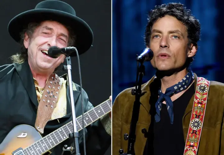 Bob Dylan i jego syn Jakob Dylan na scenie. Muzycy, jak ich dzieci, kontynuują dziedzictwo.