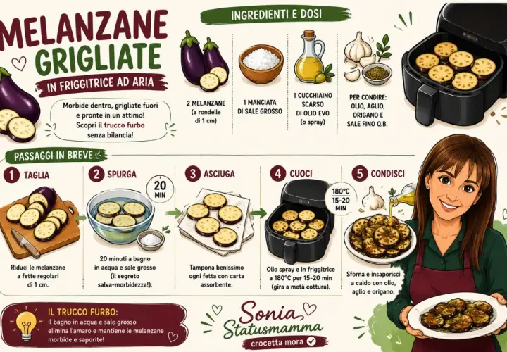 Melanzane grigliate in friggitrice ad aria: morbide dentro, croccanti fuori. Ricetta facile e veloce per un contorno saporito.