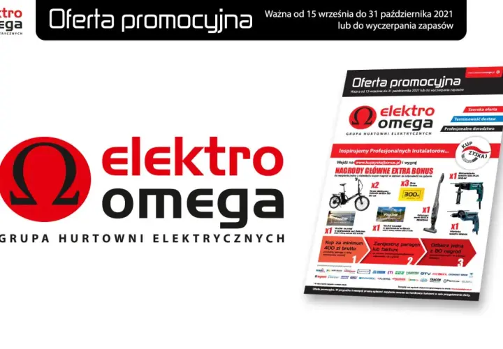Oferta promocyjna Elektro Omega, hurtownia elektryczna, z nagrodami głównymi i rabatami.