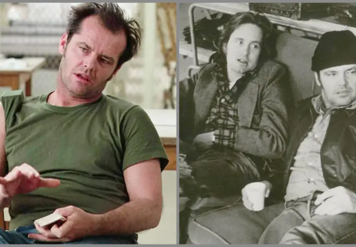Jack Nicholson in "Qualcuno volò sul nido del cuculo" e un'altra immagine di lui.