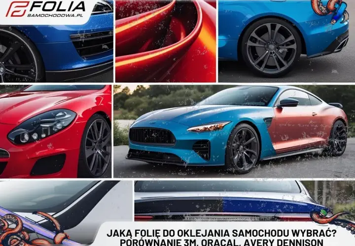 Porównanie folii samochodowych 3M, Oracal, Avery Dennison. Kolorowe auta i detale oklejone folią.