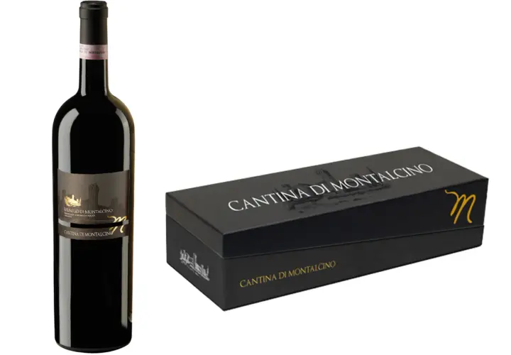 Butelka i pudełko na wino Brunello di Montalcino. Elegancki zestaw dla koneserów.