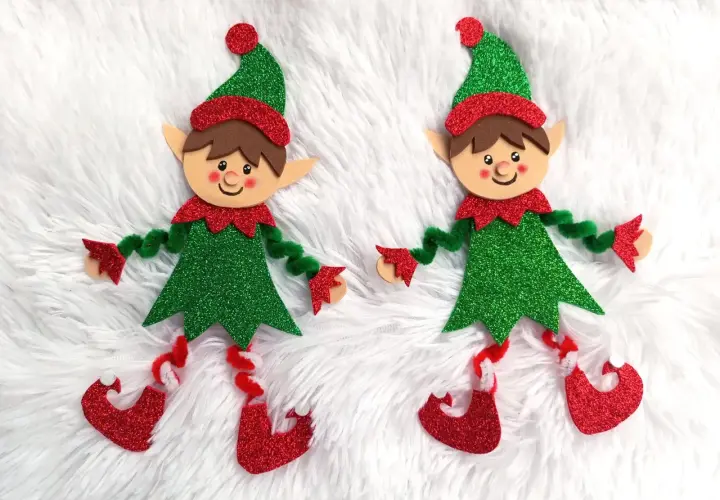 Dos adorables elfos de fieltro, un dibujo fácil para decorar la Navidad. ¡Perfectos para manualidades!