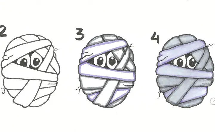 Tutorial paso a paso para crear kawaii faciles dibujos de halloween: una momia adorable.