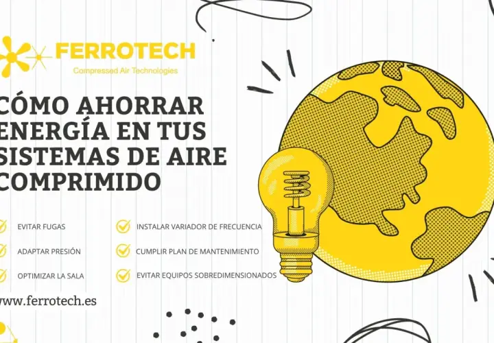Ahorra energía en sistemas de aire comprimido con el servicio atlas de Ferrotech. Evita fugas, adapta presión y optimiza tu sala.