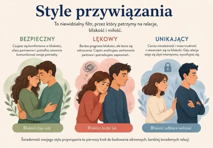 Poznaj style przywiązania: bezpieczny, lękowy i unikający. Zrozumienie ich to klucz do tego, jak zmienić styl przywiązania i budować zdrowsze relacje.