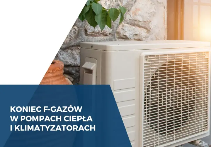 Koniec F-gazów w pompach ciepła i klimatyzatorach. Czy pompy ciepła będą zakazane? Zewnętrzna jednostka klimatyzatora na tle kamiennej ściany.
