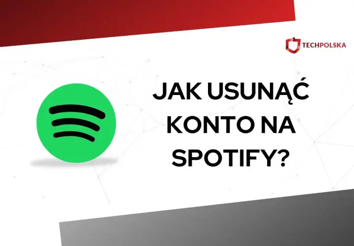 Jak usunąć konto Spotify? Ikona Spotify i tekst informacyjny na białym tle.