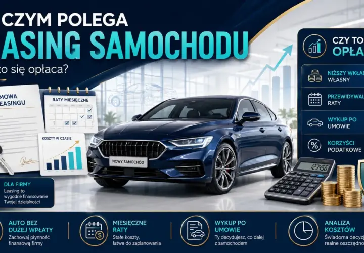 Leasing samochodu: umowa, kalendarz rat, kluczyki, kalkulator i stos monet. Sprawdź, czy leasing operacyjny się opłaca.