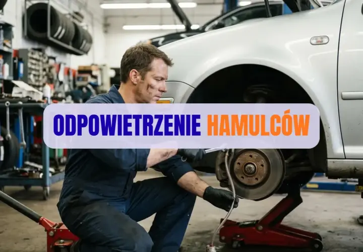 Mechanik odpowietrza hamulce, wymieniając płyn. Widać pompę ABS i odpowietrznik.