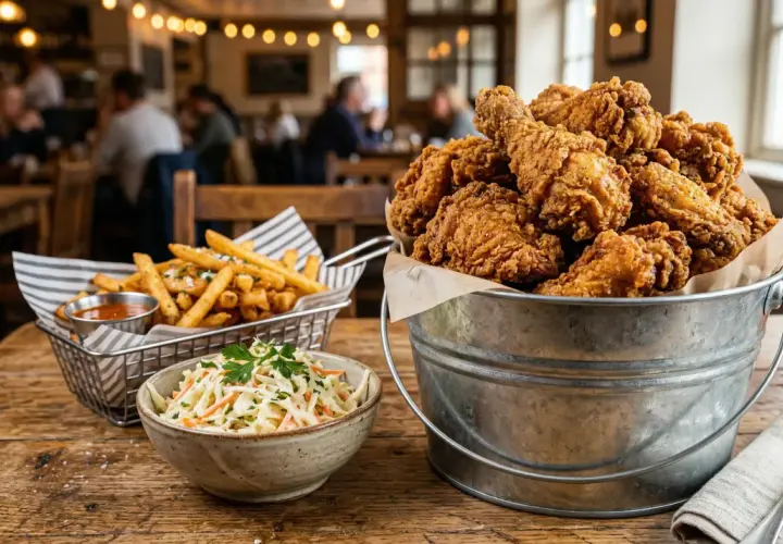Kubełek chrupiącego kurczaka, frytki i surówka coleslaw – idealne na rodzinne spotkanie. Sprawdź aktualne kfc promocje!