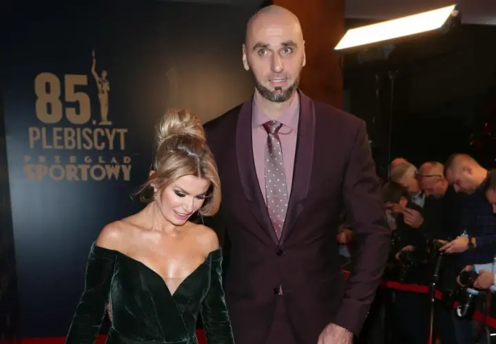 Marcin Gortat z żoną na gali Plebiscytu Przeglądu Sportowego.