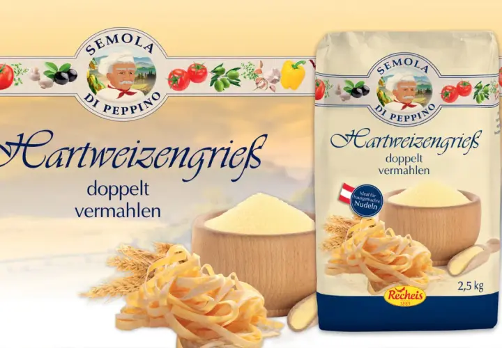 Hartweizengrieß von Semola di Peppino mit Nudeln und Getreideähren.