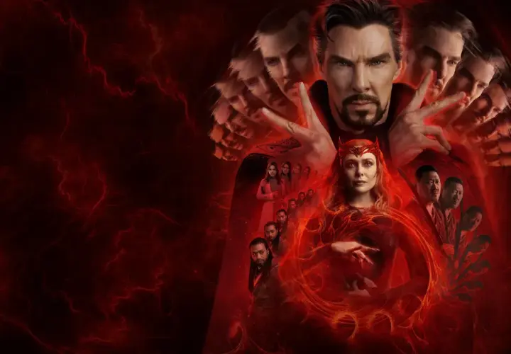 Doktor Strange w multiwersum obłędu: Wielowymiarowe wersje Strange'a i Scarlet Witch walczą w chaosie.