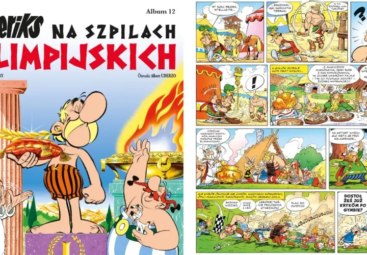 Asteriks i Obeliks na olimpiadzie. Obeliks z wieńcem laurowym, Asteriks z wieńcem laurowym.