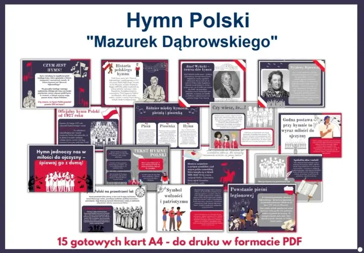 Hymn Polski "Mazurek Dąbrowskiego" - materiały edukacyjne o historii, symbolice i tekście hymnu narodowego.