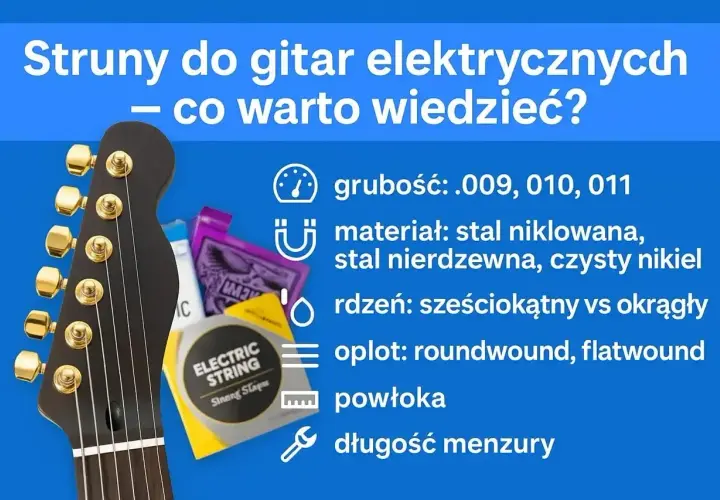 Jakie struny do gitary elektrycznej wybrać? Grubość, materiał, rdzeń, oplot, powłoka i długość menzury to kluczowe czynniki.