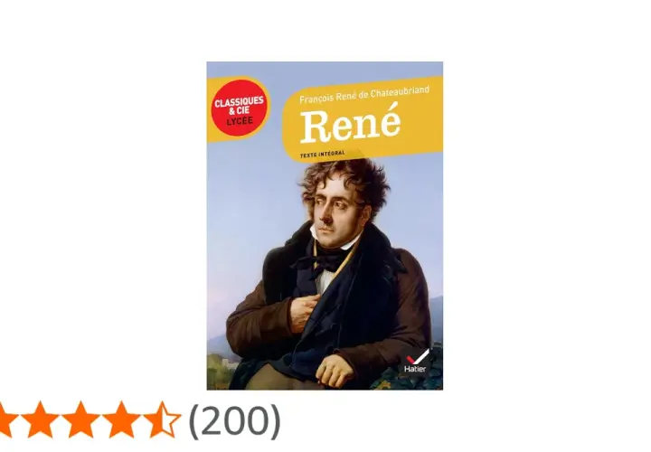 Okładka książki "René" François René de Chateaubriand, z portretem autora.
