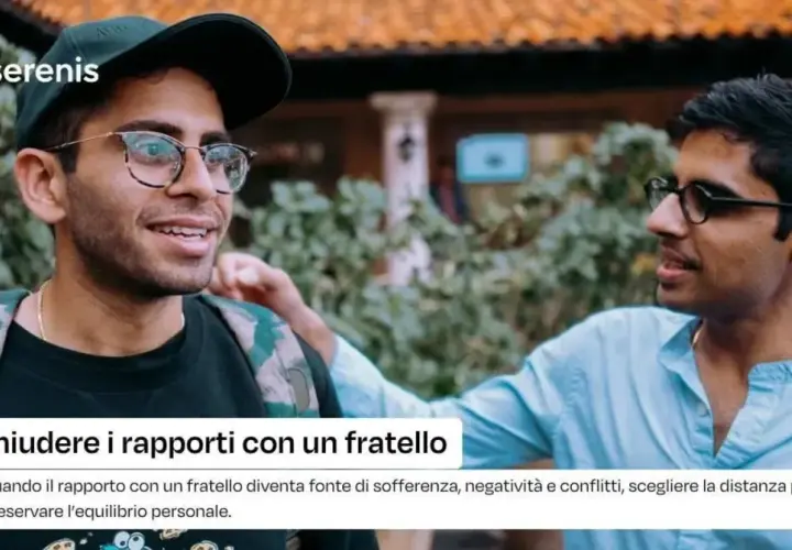 Due giovani uomini si guardano. Il testo suggerisce che a volte è necessario chiudere i rapporti con un fratello per preservare il proprio benessere.