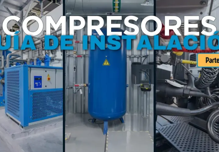Instalación de compresores: una guía visual de la sala de compresores, mostrando equipos industriales y conexiones.
