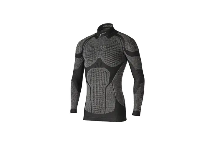 Czarna koszulka termoaktywna Alpinestars z szarymi wstawkami i logo. Idealna na motocyklowe przygody.