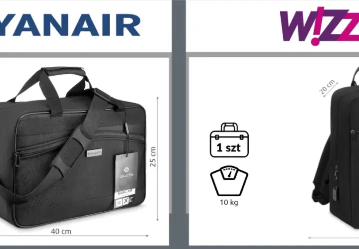 Torba podróżna 40x25x20 cm, idealna jako bagaż podręczny do samolotu Ryanair. Bez limitu wagi.
