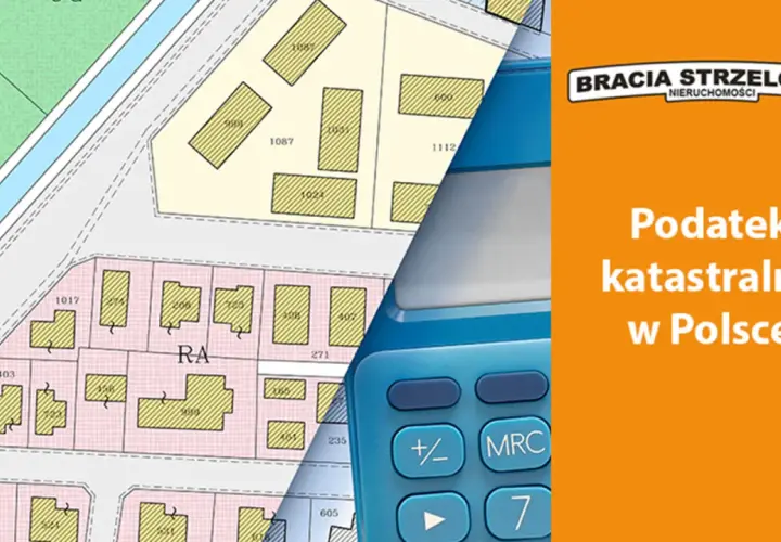 Mapa ewidencyjna i kalkulator symbolizują przegłosowany podatek katastralny w Polsce.