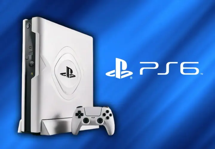 Biała konsola PlayStation i biały kontroler na niebieskim tle z logo PS6. Kiedy premiera PS6?