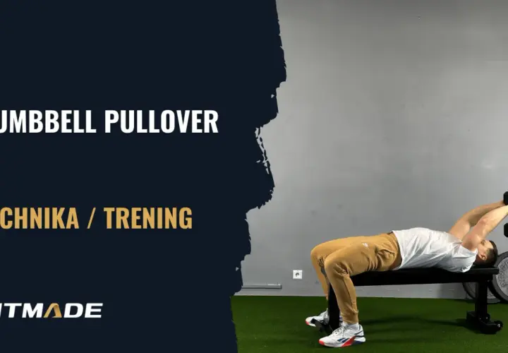 Mężczyzna wykonuje ćwiczenie pullover z hantlem na ławce. Poprawna technika i trening dla lepszych wyników.